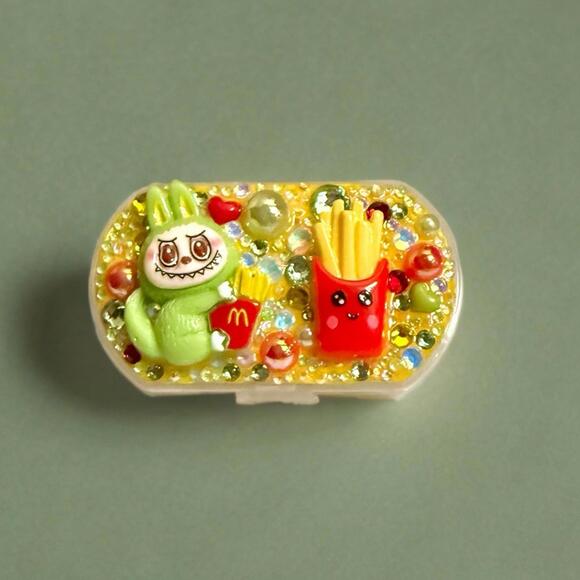 Other - Handmade Decoden Mini Pill Box Labubu Cute Fry Monster, Kawaii Night Day Case